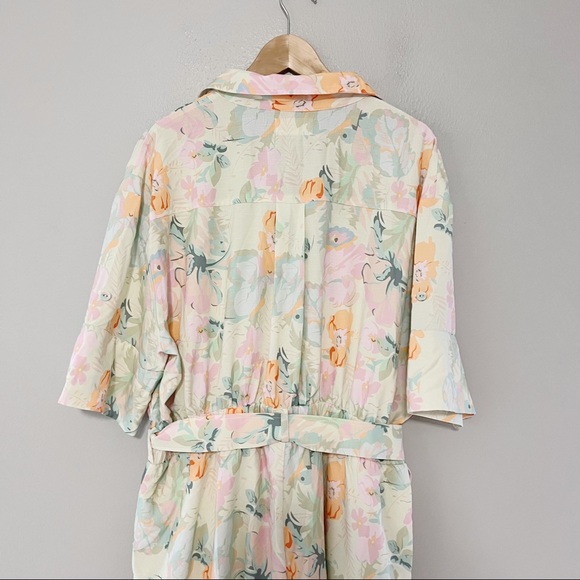 L'atiste by Amy floral print jumpsuit sz 1X green retro print belted - Picture 5 of 8